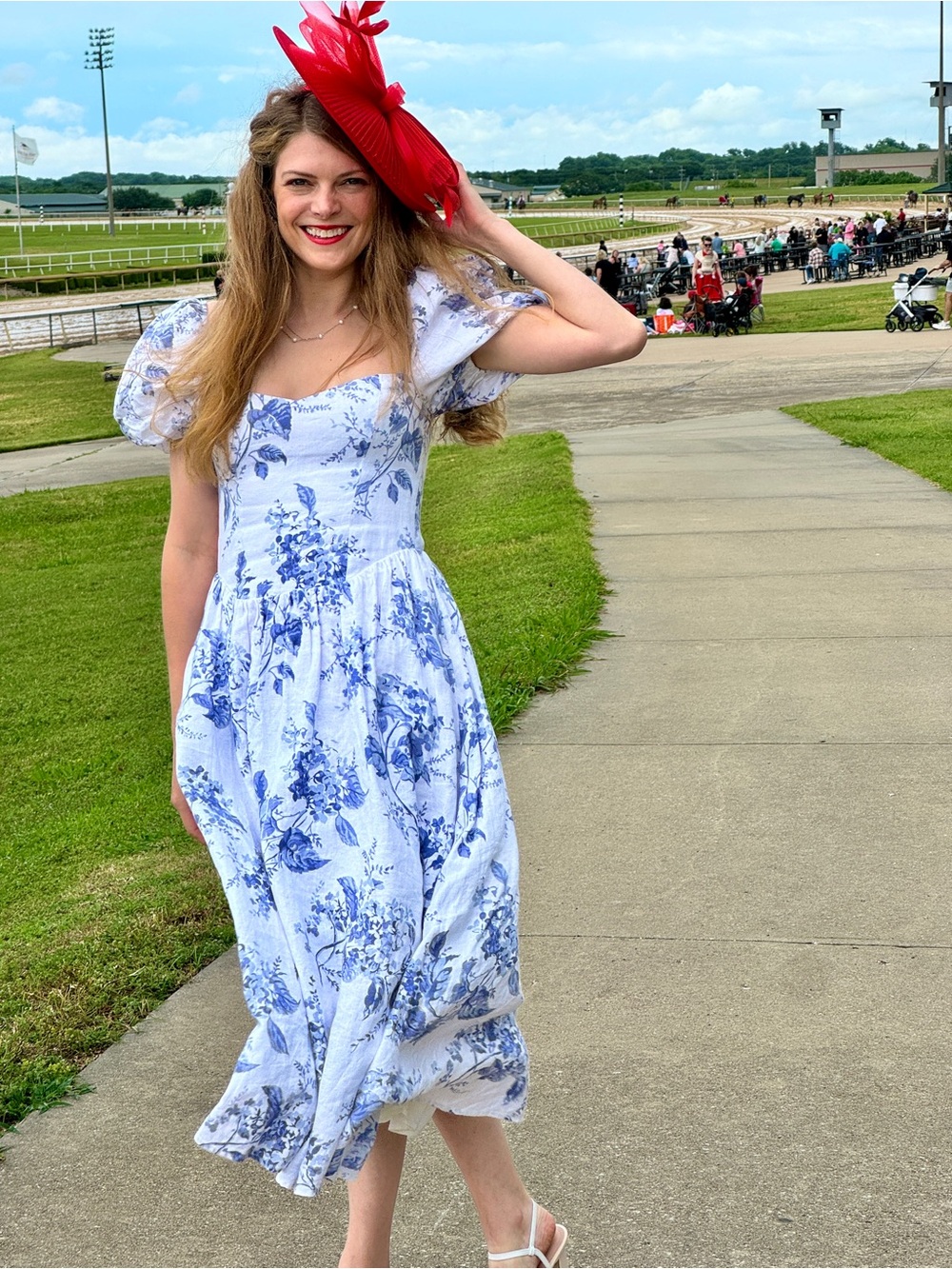 Reformation Cream Midi Dress with Blue Floral Print - Picture 14 of 15